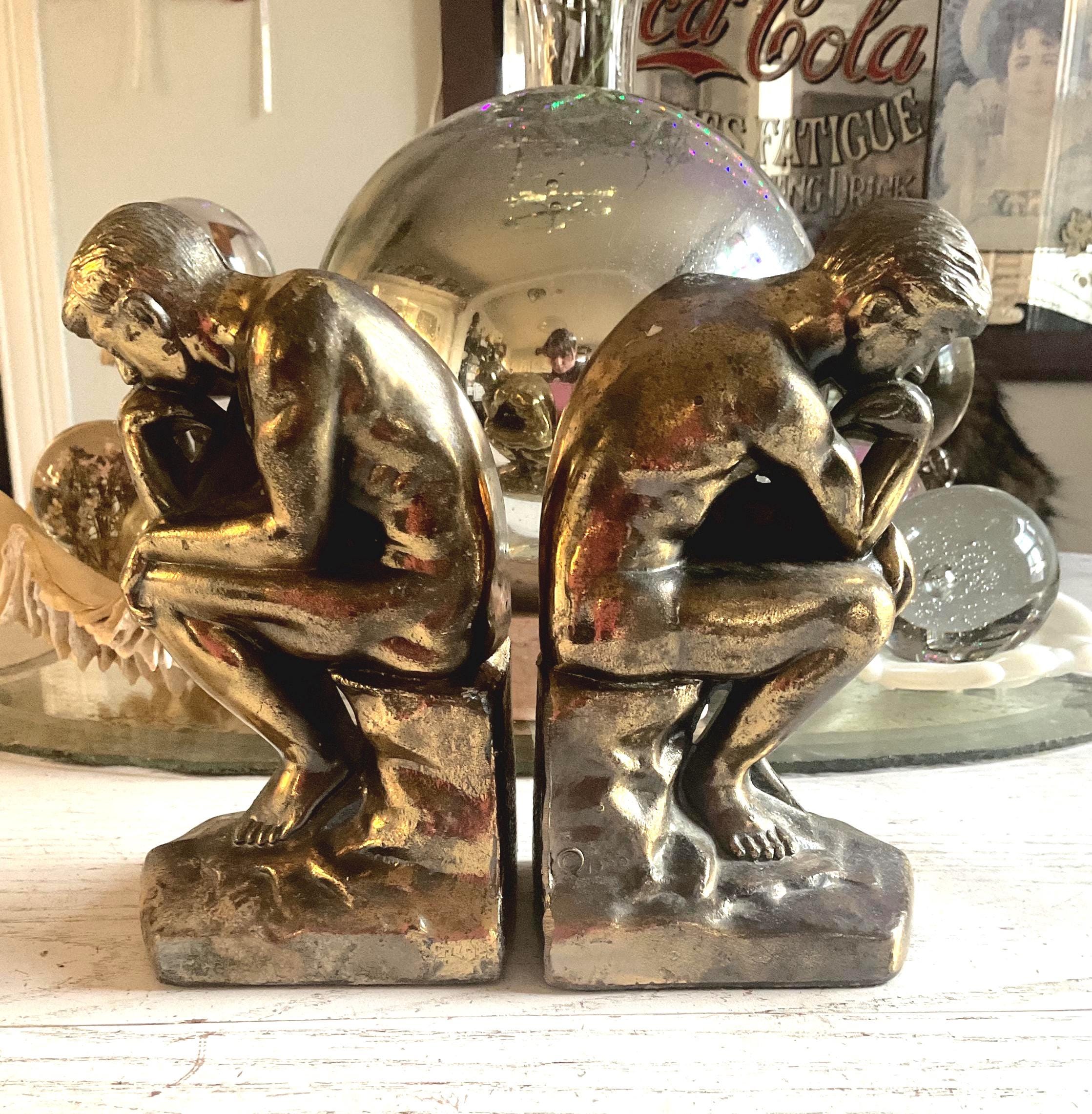the thinker vintage bookends