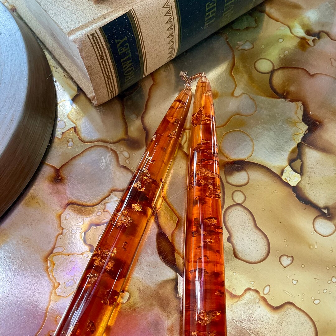 Mid Century Lucite Glitter Foil Candles in Rose Pink Etsy