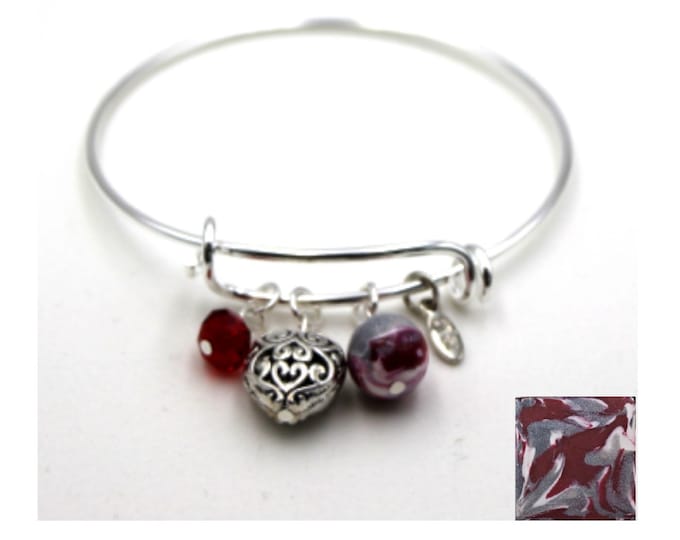 Bracelet with a Clay Color Bead, Charm, Crystal, 21 Street Tag- Silver Plate Nickel Free Metal - One of a Kind-Unique Gift