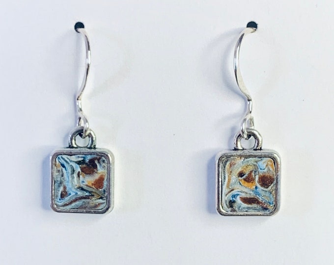 Handcrafted Square Earrings In Various Clay Colors - Sterling Silver Hooks - Silver Plate Nickel Free Frame - One of a Kind-Unique Gift