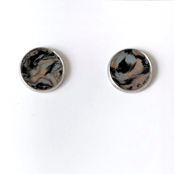 Handcrafted Button Earrings in Various Clay Colors - Silver Plate Nickel Free Frame - Comfortable Backs - One of a Kind-Unique Gift