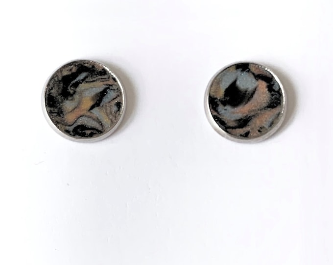 Handcrafted Button Earrings in Various Clay Colors - Silver Plate Nickel Free Frame - Comfortable Backs - One of a Kind-Unique Gift