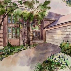 Regalo di chiusura dell&#39;agente immobiliare originale, Dipinto personalizzato della casa dalla foto, Regalo di inaugurazione della casa, Disegno della casa, Ritratto personalizzato della casa ad acquerello