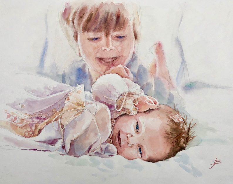 100% handmade Christmas gift, Child watercolor portrait, Custom grandma gift, Kids portrait, Personalized art portrait, Portrait from shops photo