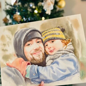 カスタム子供の肖像画 父の日のアートギフト 写真からの個人的な個人の肖像画 手作りの水彩画の家族の肖像画の委託