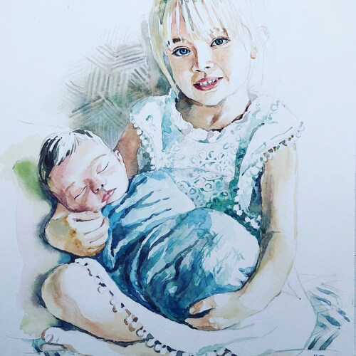 Custom family portrait, Kids watercolor portrait, Child portrait, Children watercolor, Baby shops portrait, Portrait painting, Child painting
