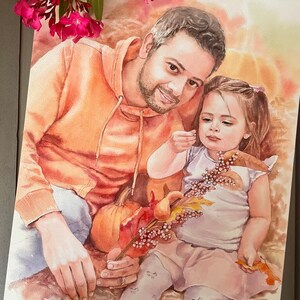 カスタム子供の肖像画 父の日のアートギフト 写真からの個人的な個人の肖像画 手作りの水彩画の家族の肖像画の委託