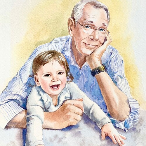 Fathers day gift, shops Portrait from photo, Child watercolor portrait, Custom kids portrait, Handmade family portrait, Personal individual gift