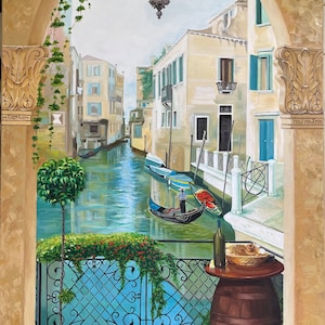 Large Venice canvas oil painting Venice art canvas painting Huge canvas art Commission handmade oil Venice Custom hand painted oil canvas