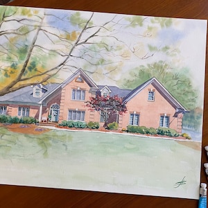 Original realtor closing gift custom house painting from photo handmade art gift commission 100% hand painted home watercolor art portrait