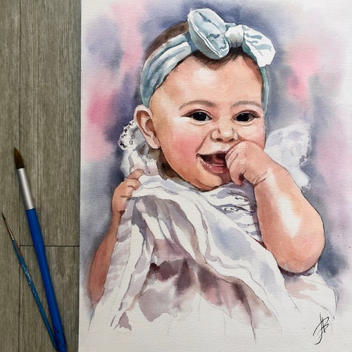 Custom family portrait, Kids watercolor portrait, Child portrait, Children watercolor, Baby shops portrait, Portrait painting, Child painting