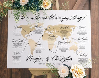 Destination Wedding Seating Chart: Travel Theme World Map (Digital Download)