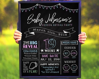 Gender Reveal Party Sign, Pregnancy Milestones, Chalkboard Signs, Gender Reveal Ideas, Gender Reveal Photo Props, Chalkboard Milestone Sign