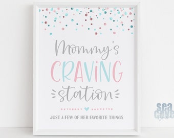 Gender Reveal Decorations, Gender Reveal Ideas, Gender Reveal Party, Mommy's Craving Station, Silver Font, Instant Download