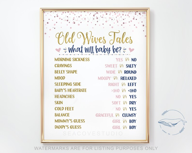 Old Wives Tales Printable Sign Old Wives Tales Gender Reveal - Etsy