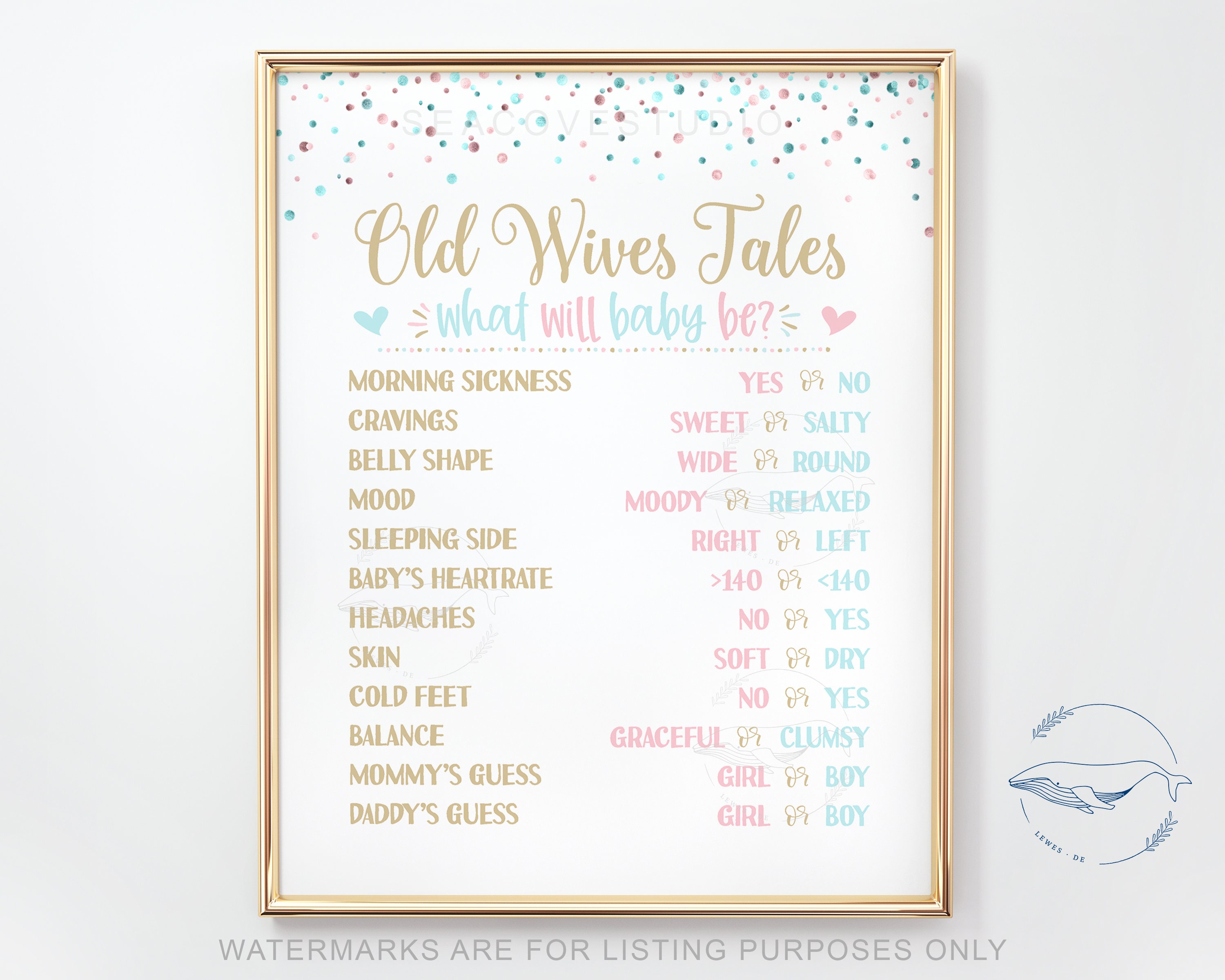 Old Wives Tales Printable Sign Gender Reveal Decorations