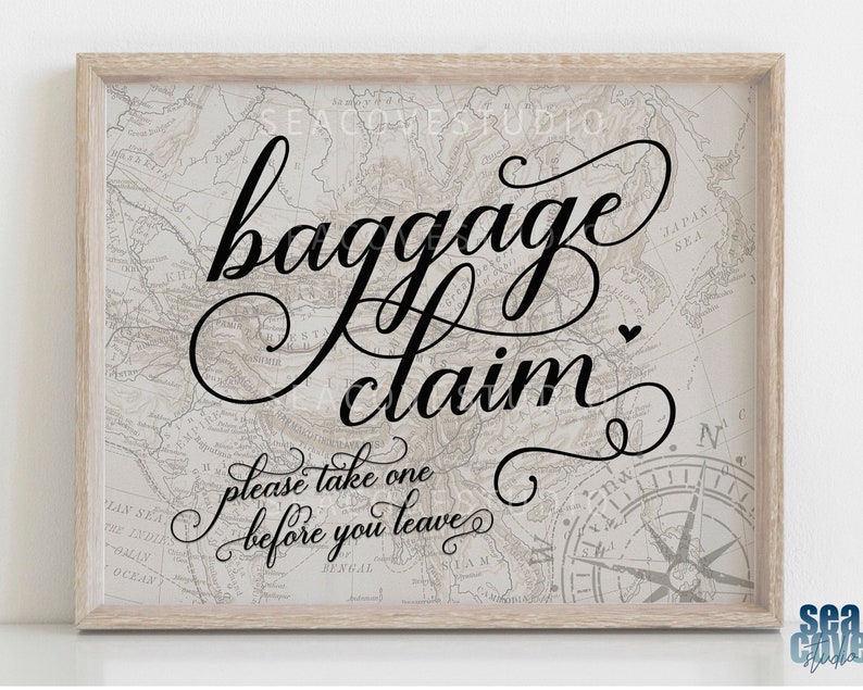 Travel Theme Party Sign, Baggage Claim sign, Travel Theme Wedding, Bridal Shower, Birthday Party, Travel Theme Favors Sign, Instant Download image 1