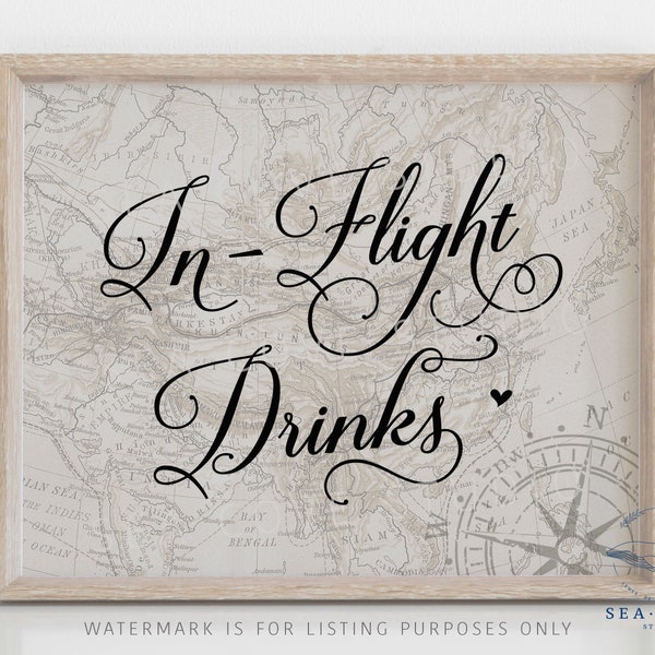 Inflight Drinks Sign, Travel Theme Bridal Shower, Bridal Shower Decor, Destination Bridal Shower, Travel Wedding, Instant Download