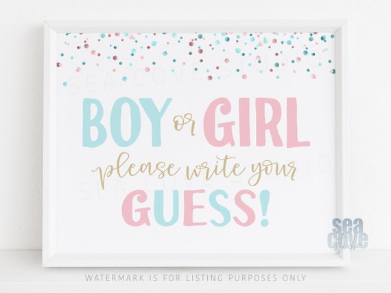 Boy Girl Sign Please Write Your Guess Gender Reveal Party | Etsy