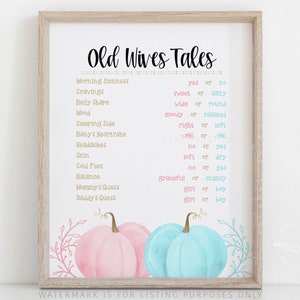 Pumpkin Gender Reveal Sign: Old Wives Tales, Fall Baby Shower (Instant Download)