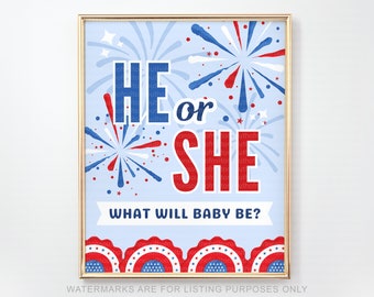 Gender Reveal Fourth of July, 4th of July Gender Reveal Party, Military Baby Shower, Red White and Blue, Instant Download