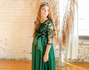 Beautiful Emerald Dress For Girls - Decorative Design Emerald Dress - Party Dress Or Any Special Occasion