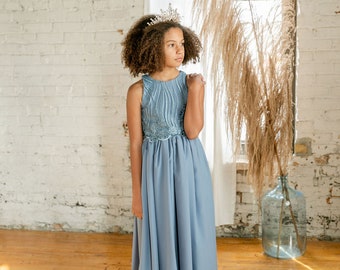 Blue Topaz Dress With Bow For Girls, Special Occasion, Comfortable Dress for Girls, Detailed Gown for Girls