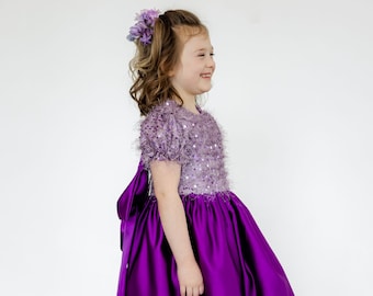 Girl's Purple Formal Princess Dress, Flower Girl Dress for Wedding, Lilac Flower Girl Dress, Elegant Junior Bridesmaid Dress, Birthday Dress