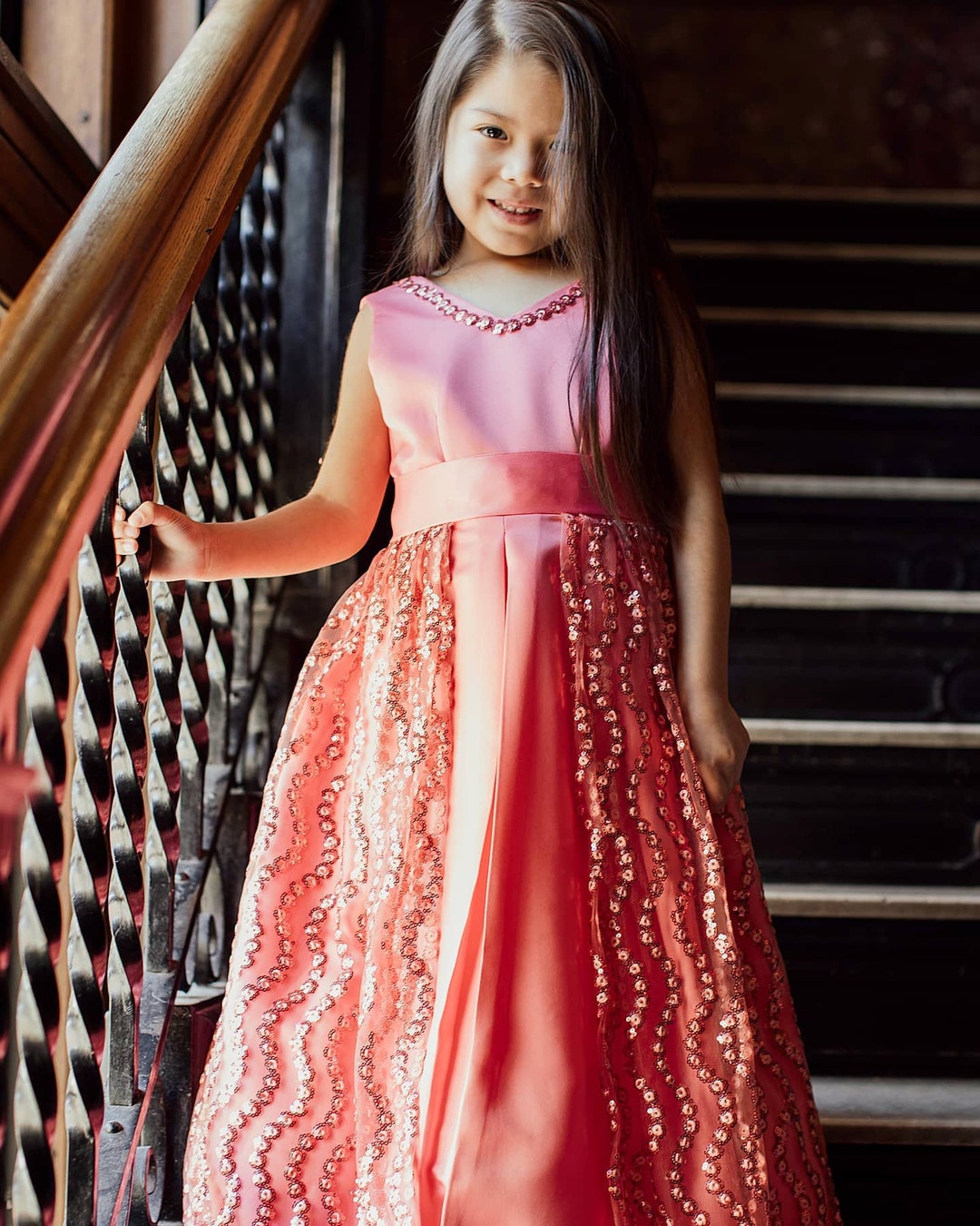 Vestido coral para niñas vestido de flores vestido - Etsy México