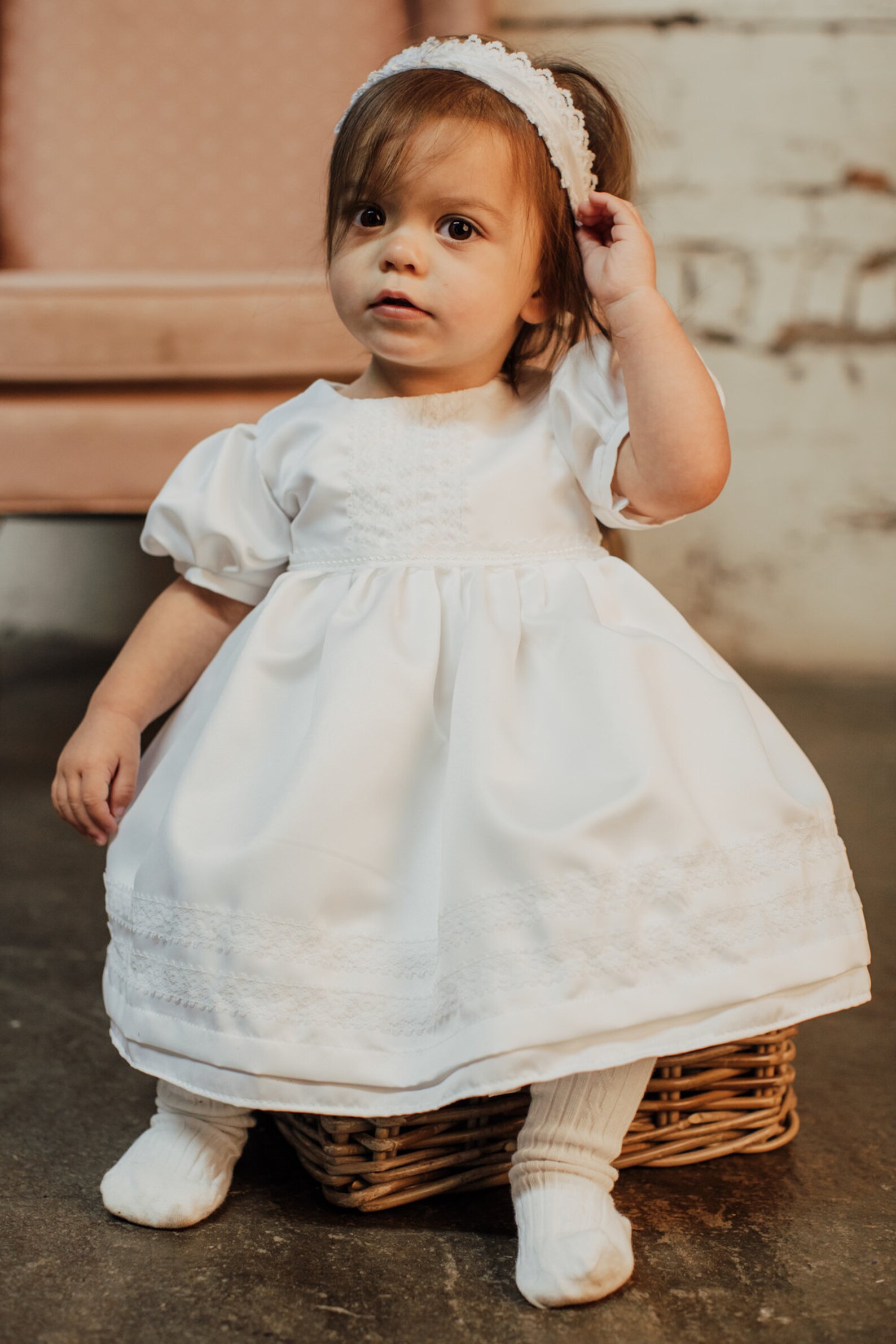 Satin Christening Gown Girl White Baptism Dress Christening Etsy