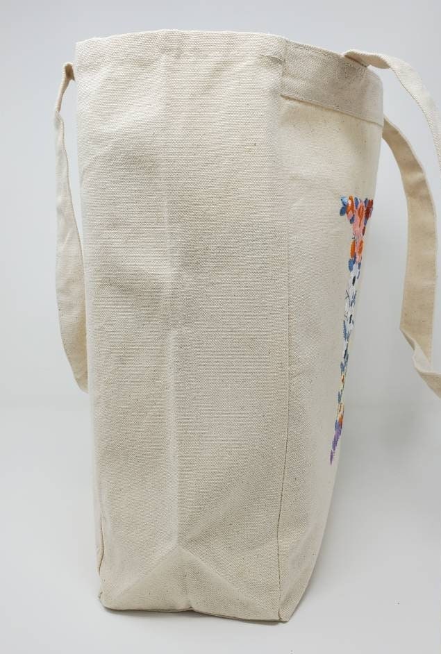 Personalized Embroidered Canvas Tote Bag,Monogram Floral,Natural Tote Bag, Cotton Canvas,Shopping Bag,Book Tote, Laptop Bag