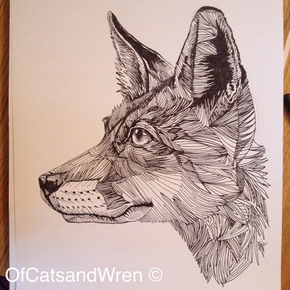 An Origonal A4 Pen and Ink Girl with Fox Drawing & Illustration Pen ...