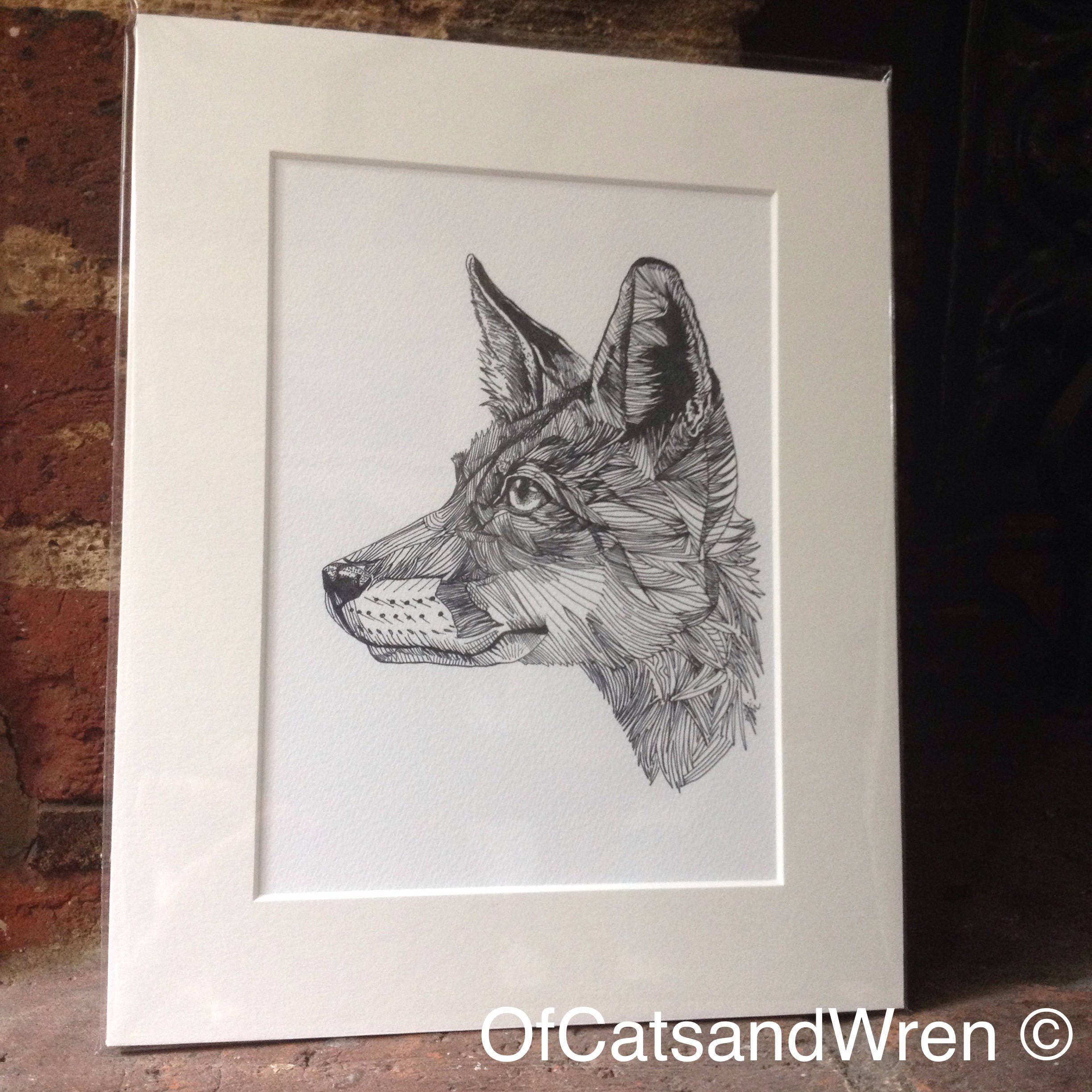 An Origonal A4 Pen and Ink Girl with Fox Drawing & Illustration Pen ...