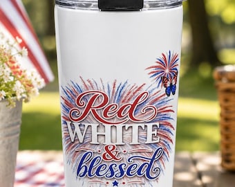 Red, White & Blessed Travel Tumbler 20oz Patriotic Cup Christina America 250 Gift Stainless Steel Hot Cold Drinkware Butterfly Fireworks Mug