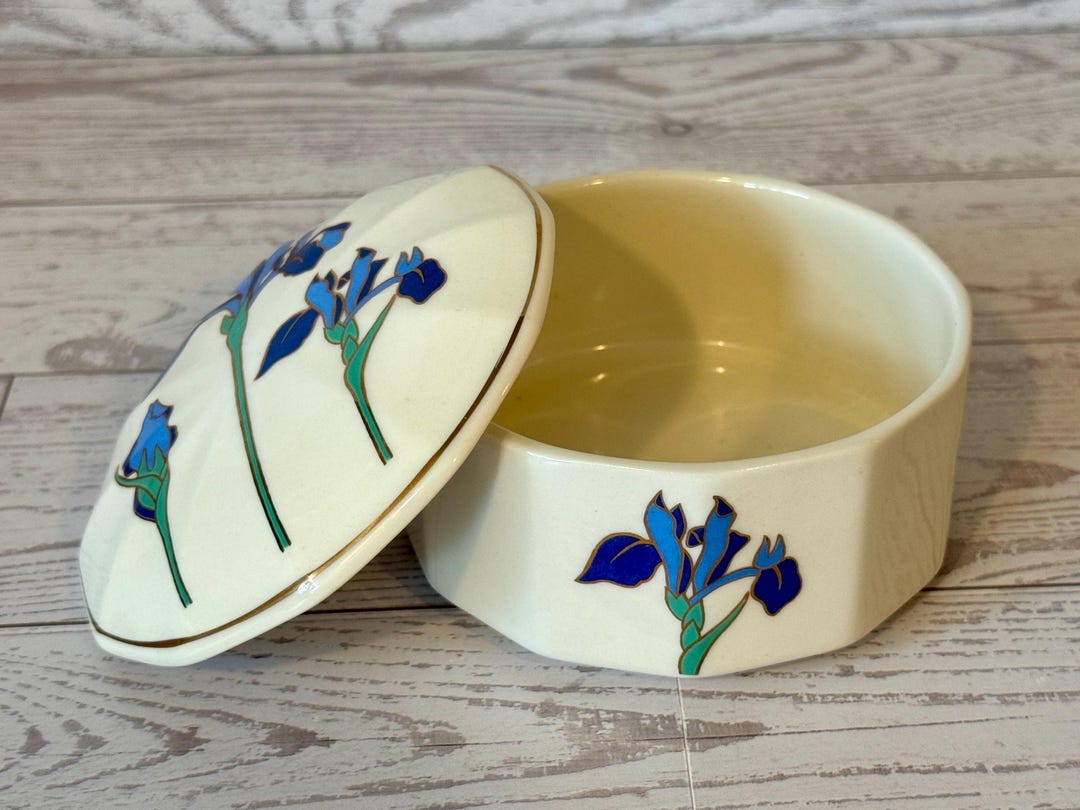 Vintage Otagiri Iris Rhapsody Trinket Box, Japan Ceramic Vanity Decor ...