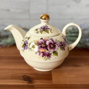 Vintage Golden Crown Pansy Teapot - Made in England 1960s