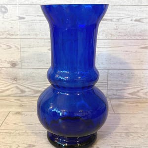 Vintage Cobalt Blue Glass Baluster Vase | Tall Flared Rim Decorative Accent
