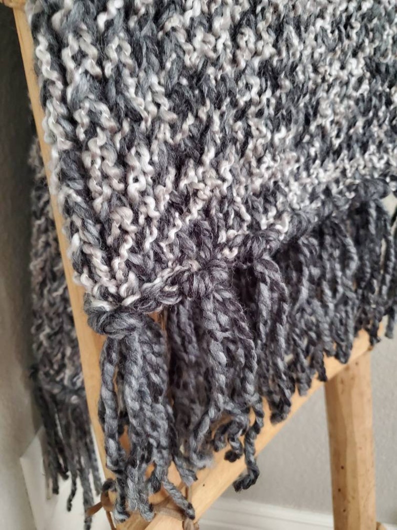 Wide Ribbed Throw Blanket with Fringe Throw Blanket Afghan Knitted Throw Handmade Blanket