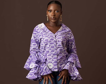 African Top, Ankara top, Ankara Print Blouse, Colorful Ankara Blouses, African Inspired Blouses, Long sleeve African Blouse, Tie dye Top