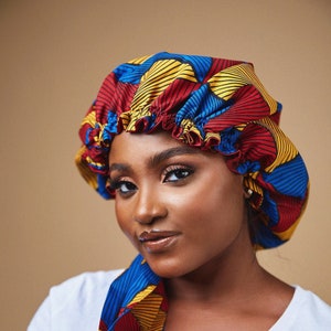 African print sleeping bonnet, reversible Satin Bonnet, Adult luxury sleep bonnet, Elastic band sleeping bonnet, Large sleeping bonnet