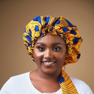 African print sleeping bonnet, reversible Satin Bonnet, Adult luxury sleep bonnet, Elastic band sleeping bonnet, Large sleeping bonnet