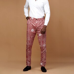 Hand Dyed Cotton Men&#39;s Batik Pants: Slim Fit African Print
