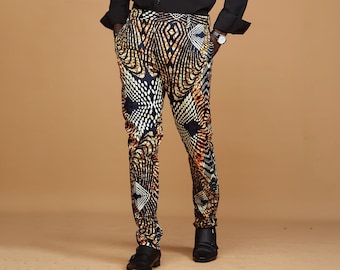 Pantaloni slim fit da uomo con stampa africana colorata: perfetti per il lavoro, il ballo di fine anno o il matrimonio. Pantaloni da uomo, pantaloni modello da uomo, pantaloni da uomo