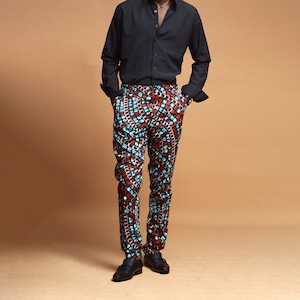 Herrenhosen mit afrikanischem Print: schmal geschnittene Hose aus Poly-Baumwolle