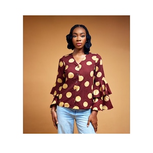 African Top, Hots Summer African Tops, Ankara Print Blouses, Colorful Ankara Blouses, African Inspired Blouses, Long sleeve African Blouse