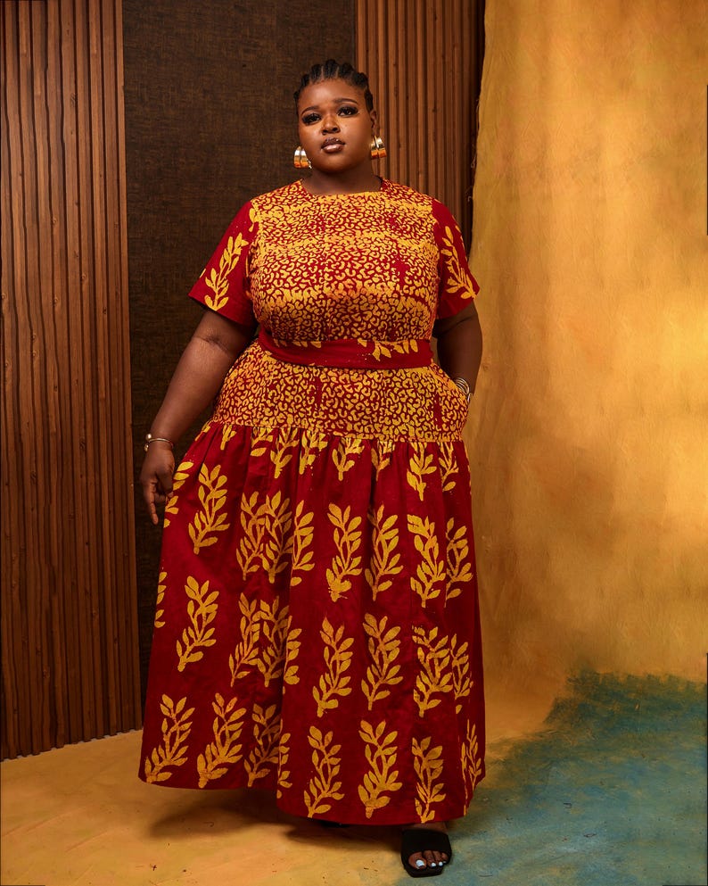 Plus Size African Print Cotton Dress: Hand-dyed Maxi With Pocket and ...