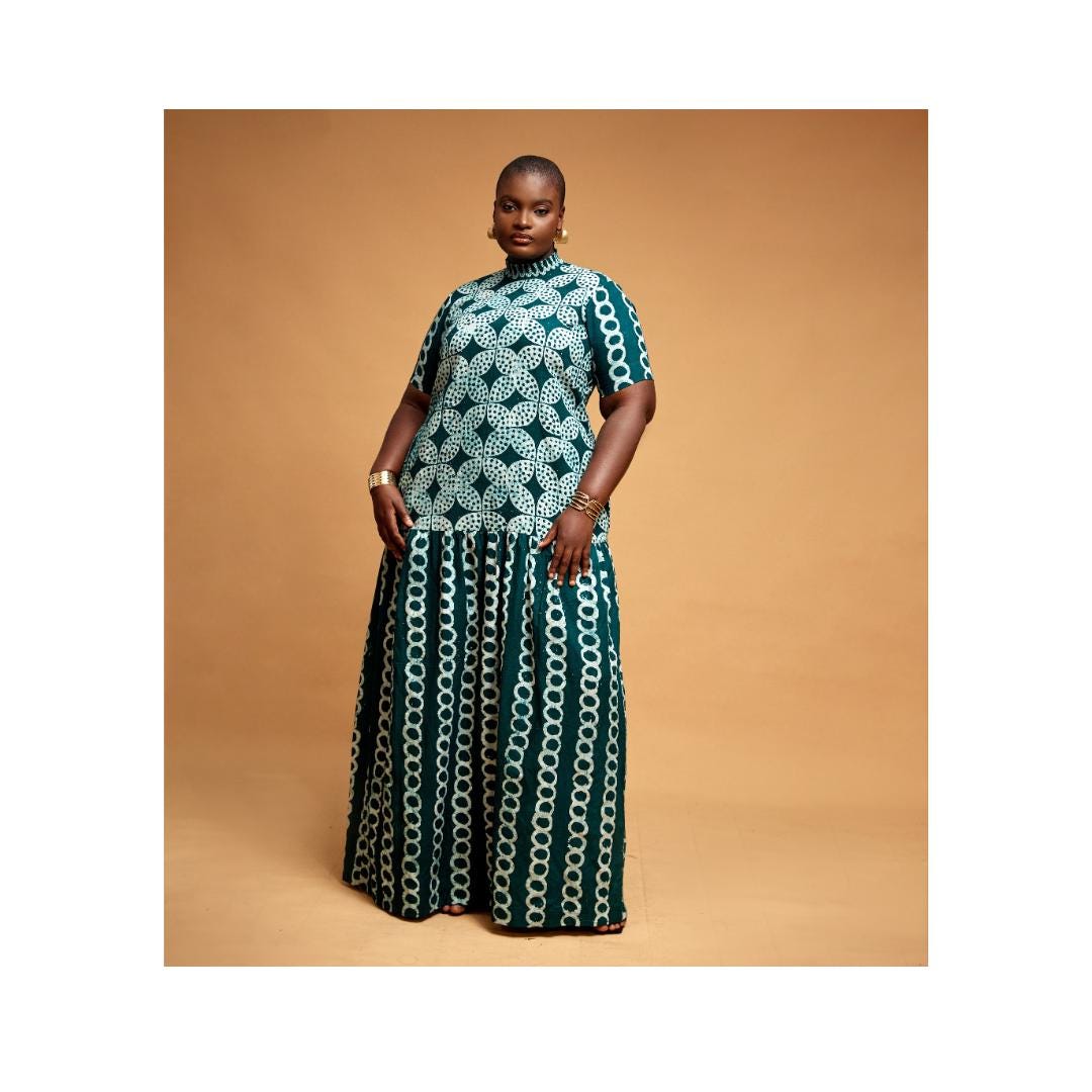 Plus Size African Print Cotton Dress: Green Batik Maxi - Etsy