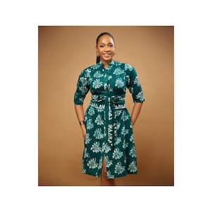 Hand-Dyed Cotton African Dress: Batik Print Shirt Dress with Pockets