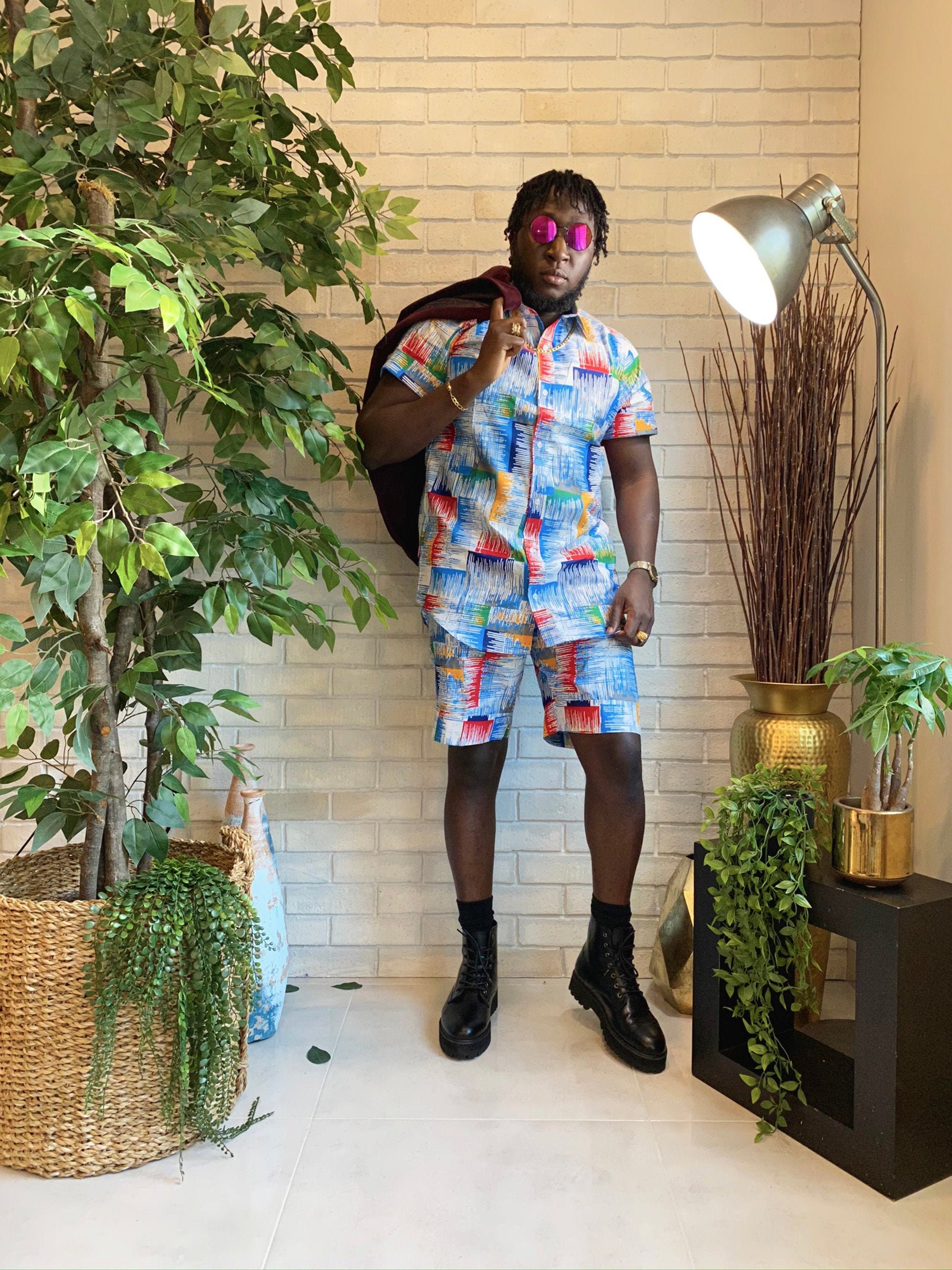 mens matching short and shirt set