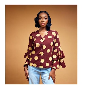 African Top, Hots Summer African Tops, Ankara Print Blouses, Colorful Ankara Blouses, African Inspired Blouses, Long sleeve African Blouse,